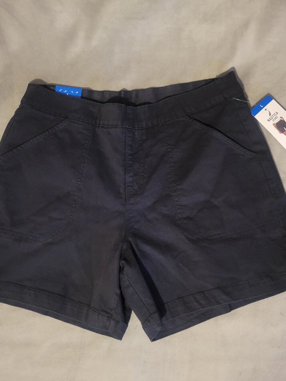 Nautica Jeans Women’s Navy Blue Pull On Elastic Waist High Rise Comfort Shorts L
